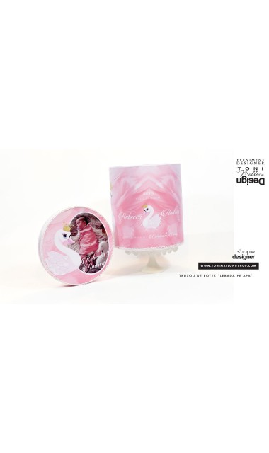 Trusou botez cu lebada pentru fetite personalizat prin brodare, Little Swan 14
